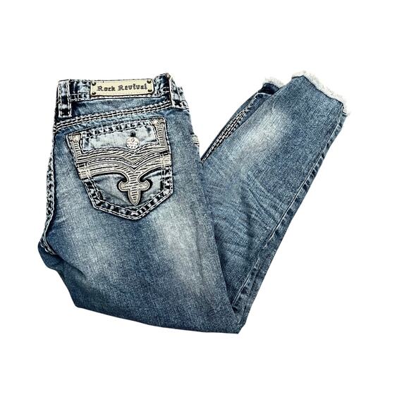 Rock Revival Janelle Capri Jeans Denim Light Wash Embroidered Women's Size 29 - Picture 1 of 11